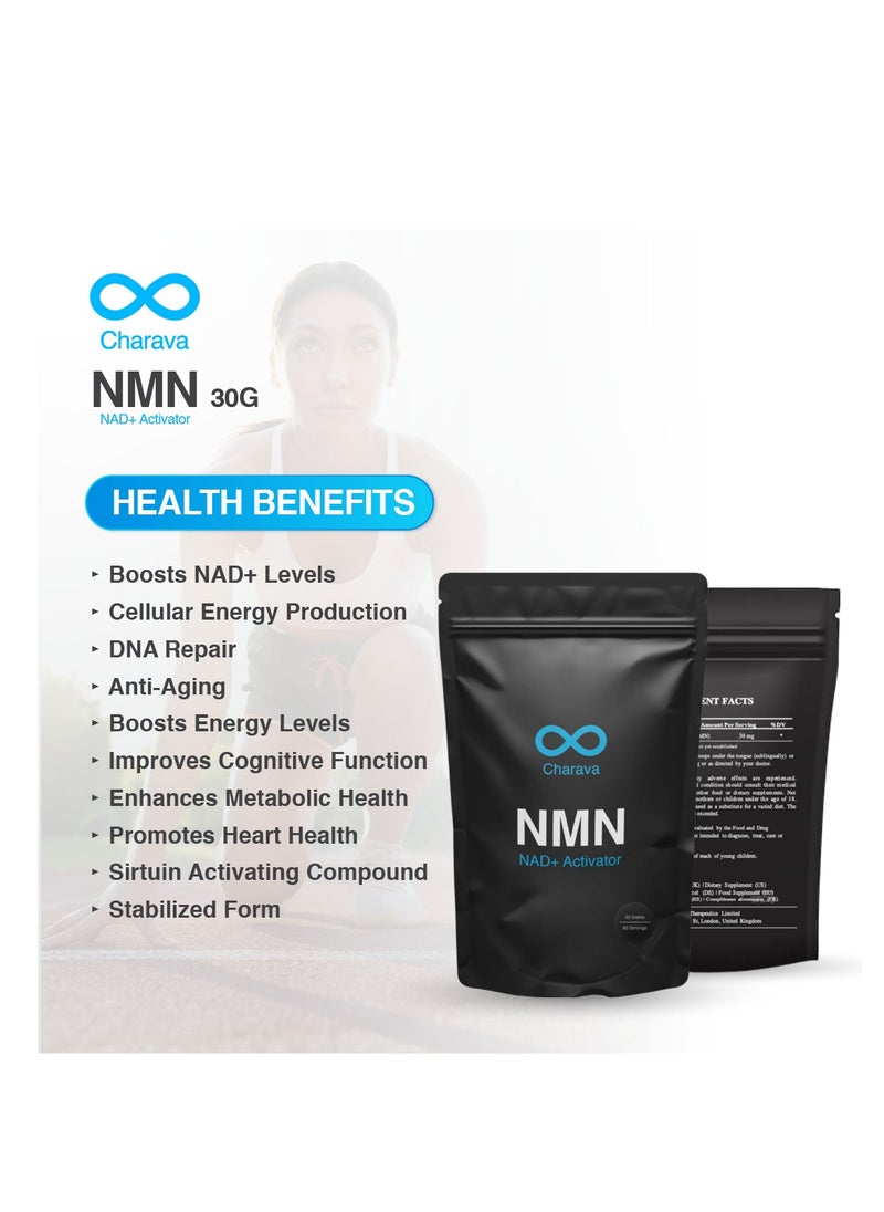 Charava - Charava NMN Powder | Enhanced Absorption | NAD+ Booster | Extend Cellular Lifespan | 30g | UK 3rd Party Certified - Image 1