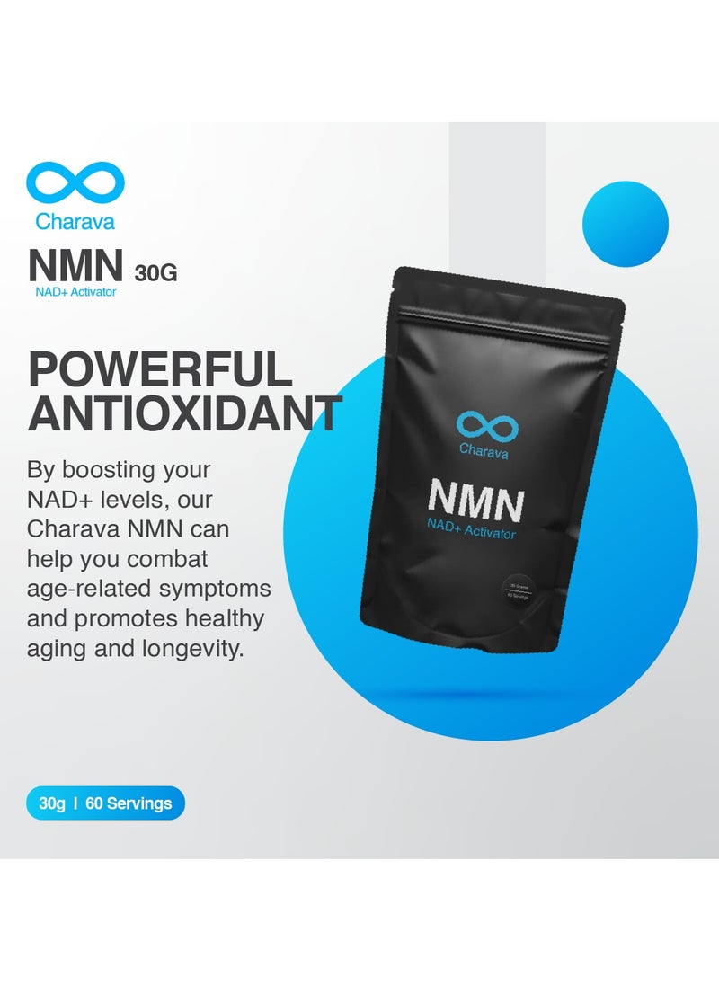 Charava - Charava NMN Powder | Enhanced Absorption | NAD+ Booster | Extend Cellular Lifespan | 30g | UK 3rd Party Certified - Image 1