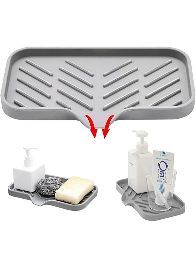 Silicone Kitchen Sink Tray, Large Sponge Holder, Soap Dispenser and Scrubber Organiser, Grey (UAE) - Image 1