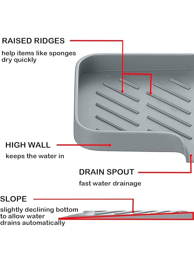 Silicone Kitchen Sink Tray, Large Sponge Holder, Soap Dispenser and Scrubber Organiser, Grey (UAE) - Image 3