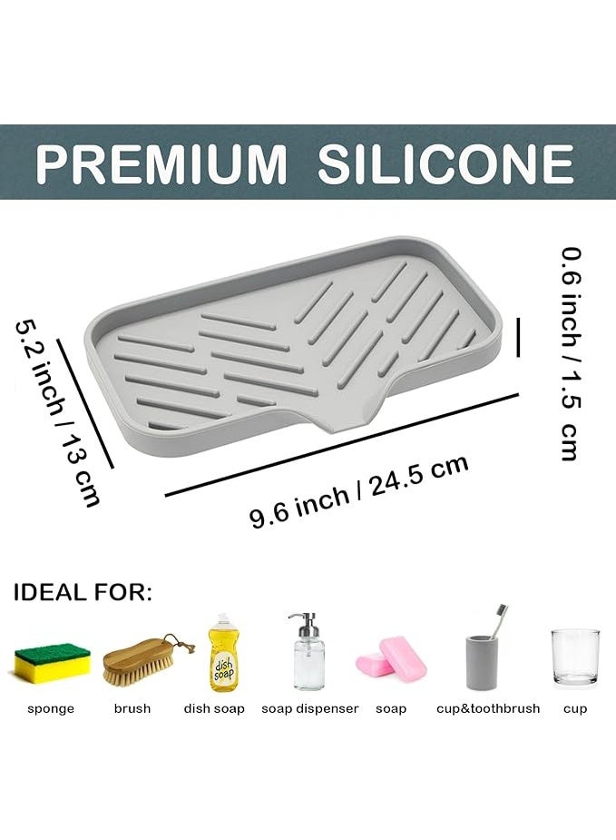Silicone Kitchen Sink Tray, Large Sponge Holder, Soap Dispenser and Scrubber Organiser, Grey (UAE) - Image 2