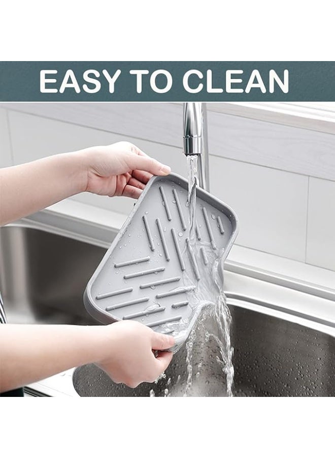 Silicone Kitchen Sink Tray, Large Sponge Holder, Soap Dispenser and Scrubber Organiser, Grey (UAE) - Image 4