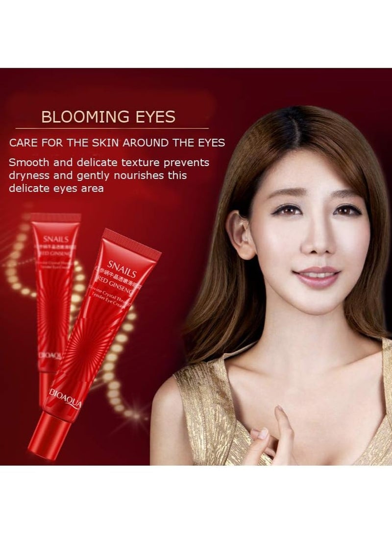 بيو أكوا كريم الجينسنغ الأحمر للعين القواقع الكريستال البقري من خلال بشرة ناعمة ناعمة تأثير مرطب ومرطب للعناية ببشرة تتفتح عيون ضيقة مشدودة تنظف بلطف يزيل الأوساخ الزيوت 20 جم - Image 2