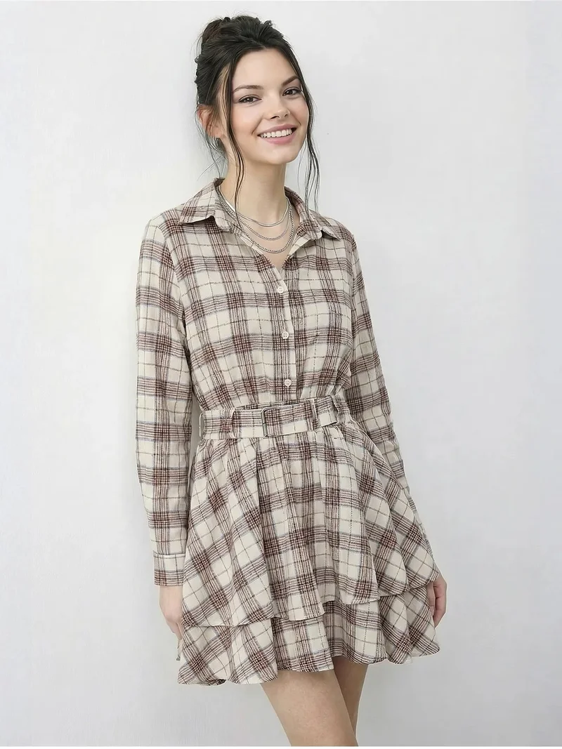 LUCCI Plaid Shirt Dress with Belt