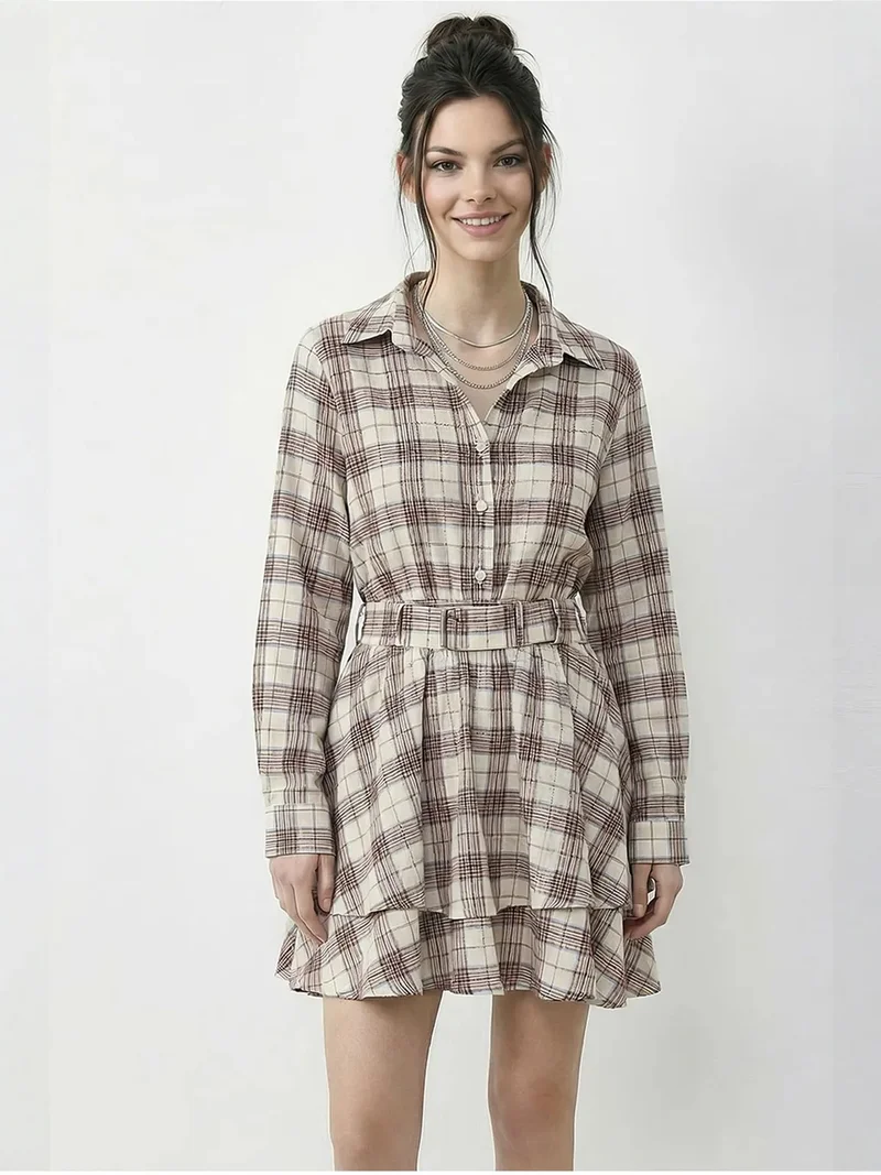 بيانكو لوتشي LUCCI Plaid Shirt Dress with Belt