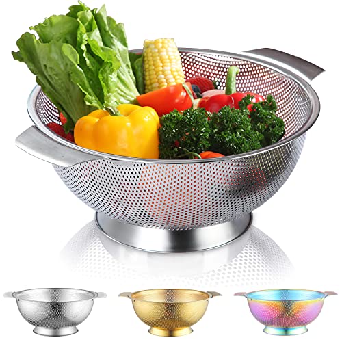 Kyraton Stainless Steel Colander 5 Quart Professional Strainer with Heavy Duty Handles and Self Draining Solid Ring Base for Pasta Spaghetti Berry Veggies Fruits Noodles Salads Dishwasher Safe - Image 1