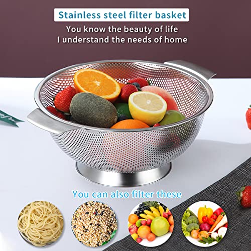Kyraton Stainless Steel Colander 5 Quart Professional Strainer with Heavy Duty Handles and Self Draining Solid Ring Base for Pasta Spaghetti Berry Veggies Fruits Noodles Salads Dishwasher Safe - Image 3
