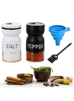 HASTHIP HASTHIP® 2Pcs Kitchen Seasoning Jars Glass Spice Jar with Dispensing Lid Pepper Salt Dispenser Powder Curry Powder Jar Refillable Seasoning Jars with Folding Funnel, Mini Utility Brush  - Image 1