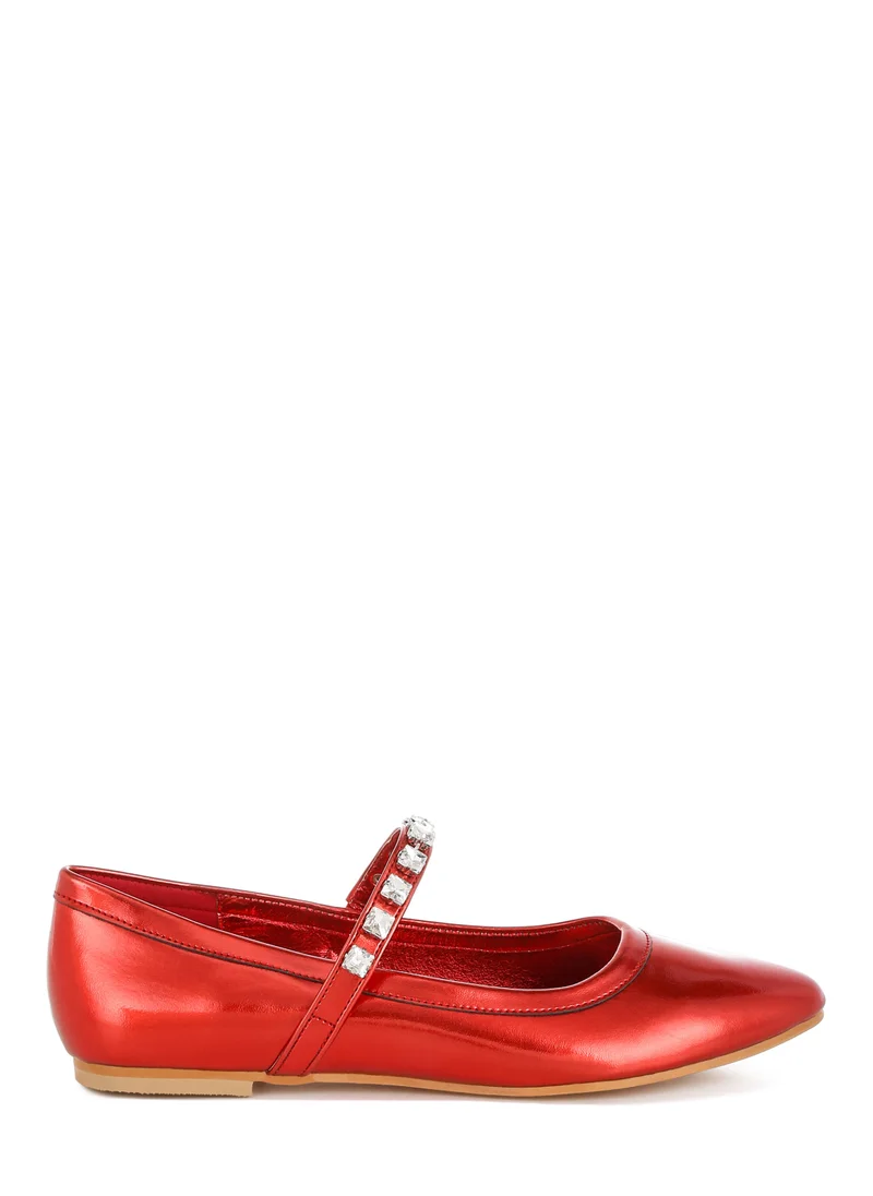 London Rag Metallic Mary Jane Ballerinas in Red