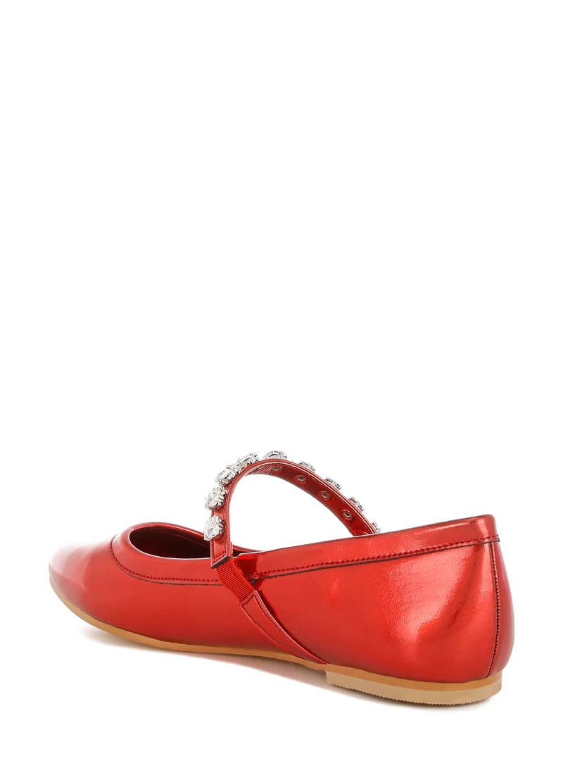 London Rag Metallic Mary Jane Ballerinas in Red