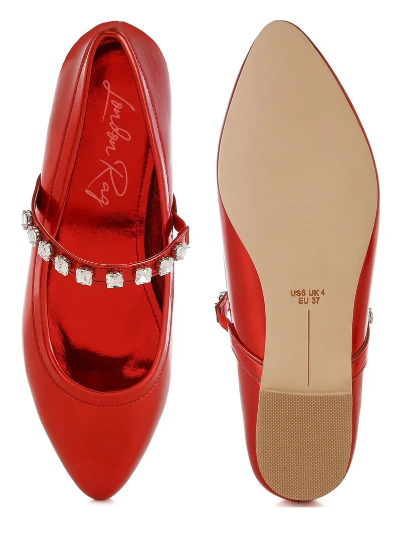 London Rag Metallic Mary Jane Ballerinas in Red