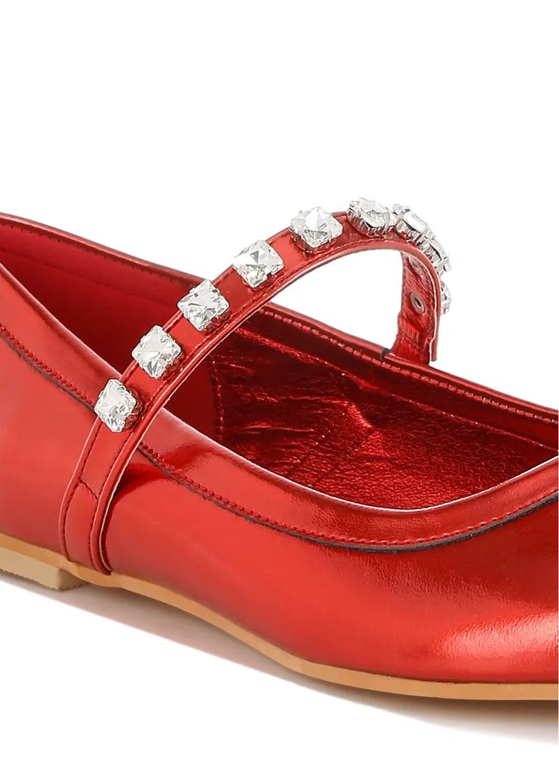 London Rag Metallic Mary Jane Ballerinas in Red