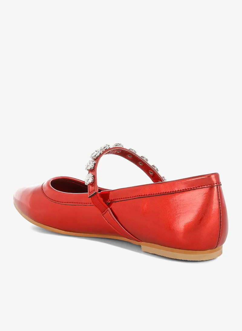 London Rag Metallic Mary Jane Ballerinas in Red
