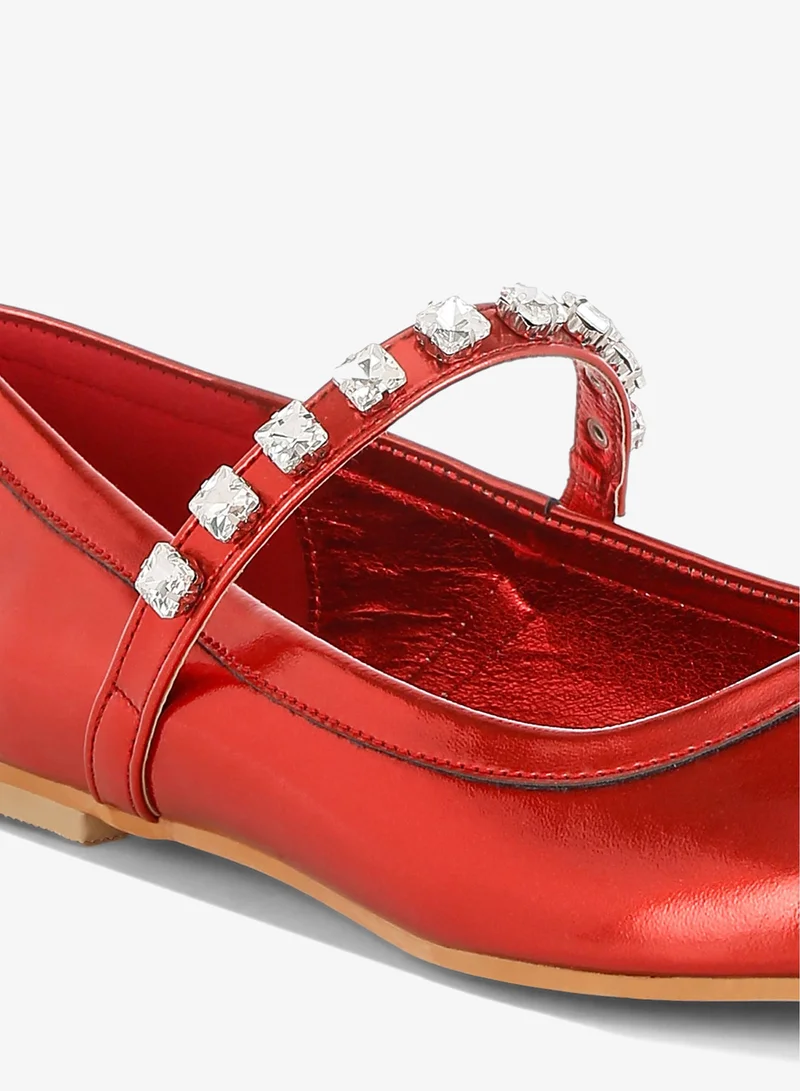 London Rag Metallic Mary Jane Ballerinas in Red