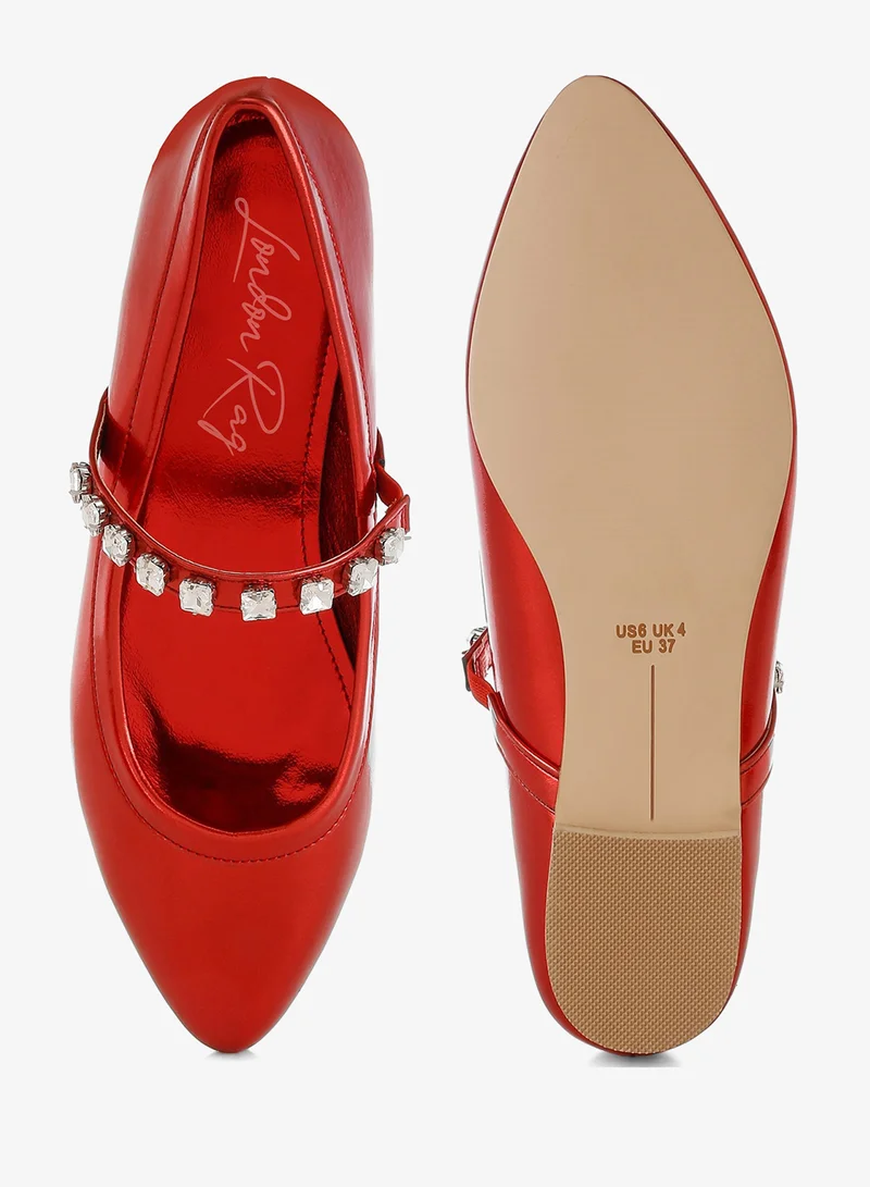 London Rag Metallic Mary Jane Ballerinas in Red