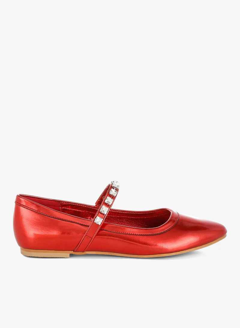 Metallic Mary Jane Ballerinas in Red