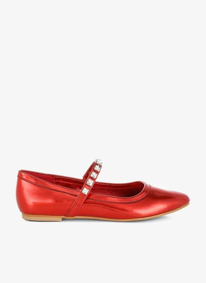 Metallic Mary Jane Ballerinas in Red