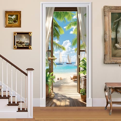BVBOX 3D Door Decals Stickers Peel Stick Wall Murals Vinyl Wallpaper Self-Adhesive Mural Door Covers Decorative for Furniture Home Decor Wrinkle-Resistant Waterproof - Image 1