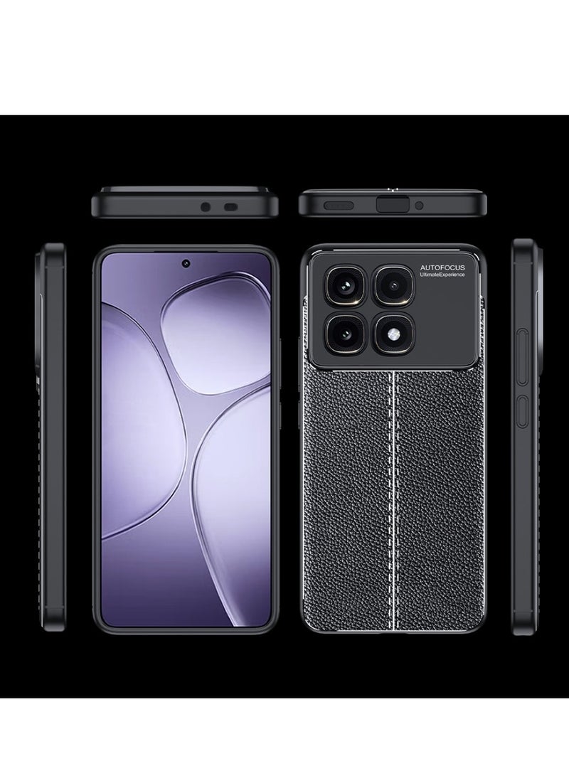 Xiaomi Redmi K70 Ultra Carbon Fiber Protective Case: Shockproof TPU cover with a litchi pattern, anti-slip design, ultra-thin build, and shock absorption, all in a sleek black finish.  - Image 1