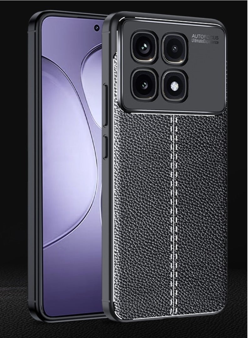 Xiaomi Redmi K70 Ultra Carbon Fiber Protective Case: Shockproof TPU cover with a litchi pattern, anti-slip design, ultra-thin build, and shock absorption, all in a sleek black finish.  - Image 4