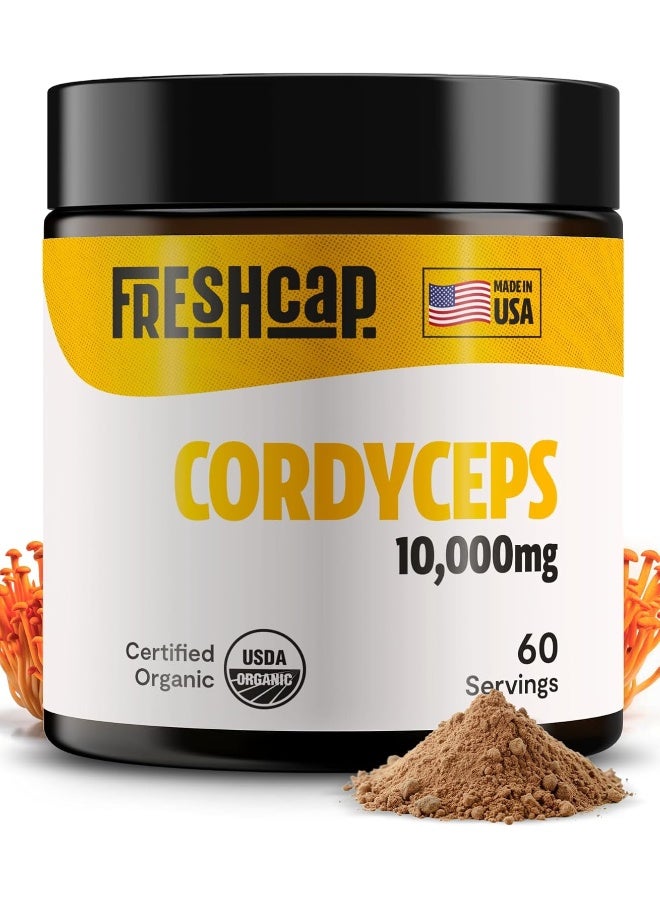 FreshCap Mushrooms HERO - Cordyceps Mushroom Extract Powder - USDA Organic - 60 g - Supplement - Energy and Endurance - Add to Coffee/Tea/Smoothies - Real Fruiting Body No Fillers - Image 1