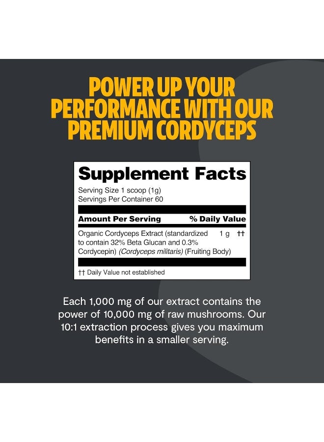 FreshCap Mushrooms HERO - Cordyceps Mushroom Extract Powder - USDA Organic - 60 g - Supplement - Energy and Endurance - Add to Coffee/Tea/Smoothies - Real Fruiting Body No Fillers - Image 3