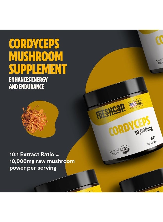 FreshCap Mushrooms HERO - Cordyceps Mushroom Extract Powder - USDA Organic - 60 g - Supplement - Energy and Endurance - Add to Coffee/Tea/Smoothies - Real Fruiting Body No Fillers - Image 2