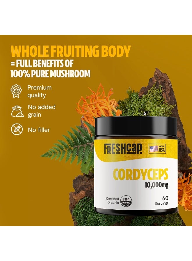FreshCap Mushrooms HERO - Cordyceps Mushroom Extract Powder - USDA Organic - 60 g - Supplement - Energy and Endurance - Add to Coffee/Tea/Smoothies - Real Fruiting Body No Fillers - Image 5