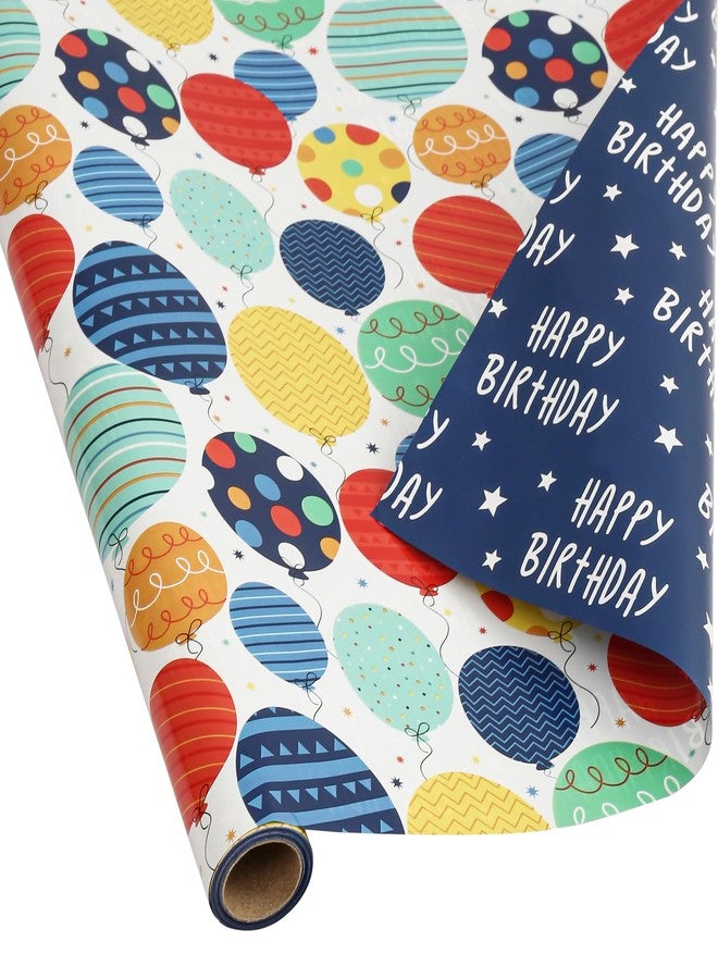 BULKYTREE Reversible Birthday Wrapping Paper Roll for Boys Girls Kids Men Women - Colorful Balloon Happy Birthday and Stars - Gift Wrap Paper for Party Holiday - Image 1