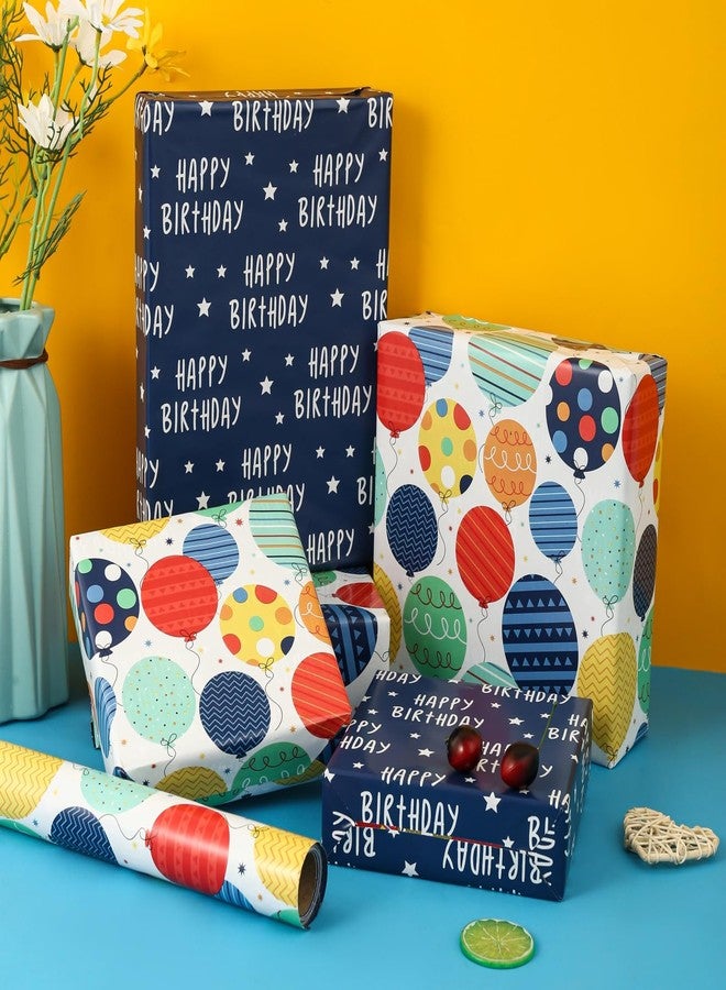 BULKYTREE Reversible Birthday Wrapping Paper Roll for Boys Girls Kids Men Women - Colorful Balloon Happy Birthday and Stars - Gift Wrap Paper for Party Holiday - Image 2