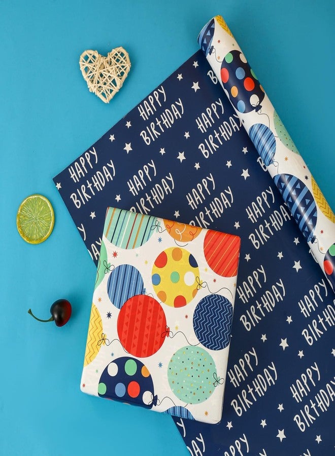BULKYTREE Reversible Birthday Wrapping Paper Roll for Boys Girls Kids Men Women - Colorful Balloon Happy Birthday and Stars - Gift Wrap Paper for Party Holiday - Image 4
