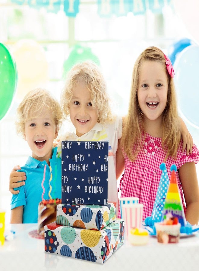 BULKYTREE Reversible Birthday Wrapping Paper Roll for Boys Girls Kids Men Women - Colorful Balloon Happy Birthday and Stars - Gift Wrap Paper for Party Holiday - Image 3