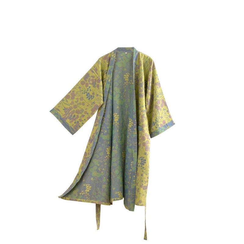 Kimono Robe 100% Cotton Gauze Botanical Floral - Image 1