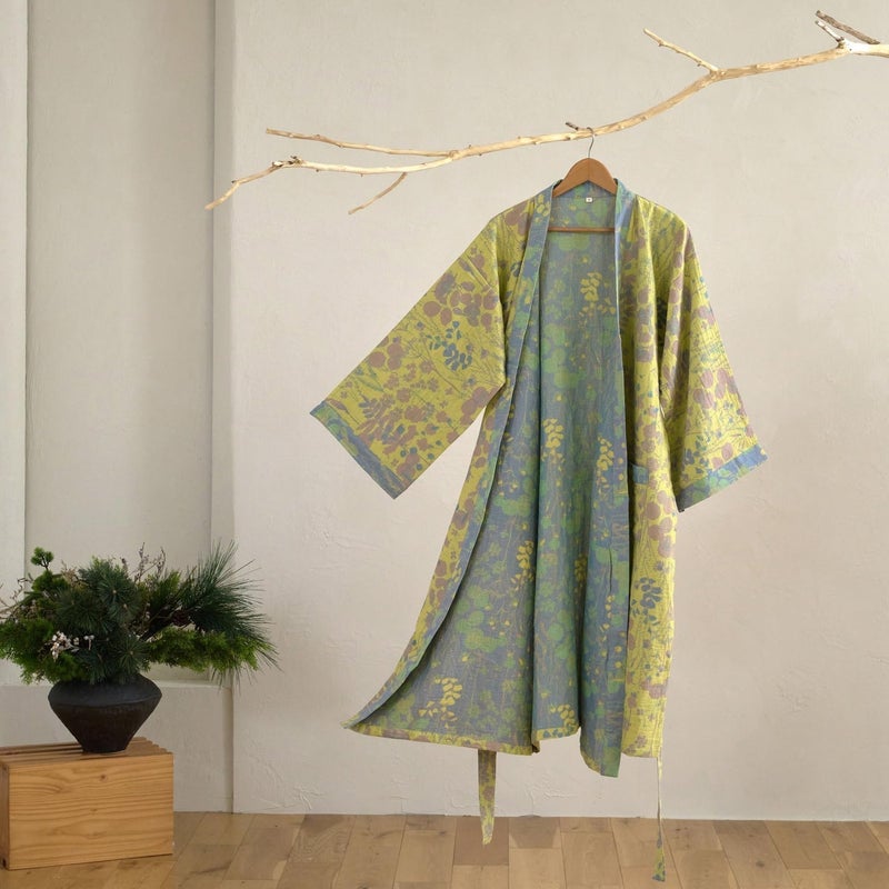 Kimono Robe 100% Cotton Gauze Botanical Floral - Image 2