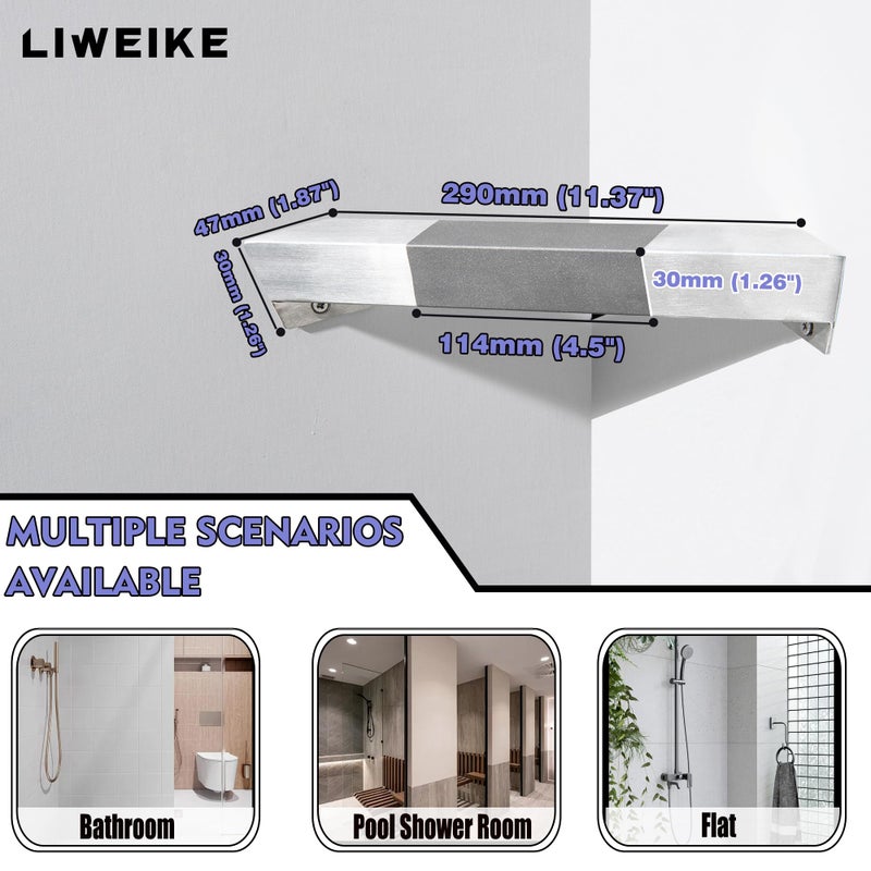 LIWEIKE Brushed Nickel Shower Foot Rest Bar Wall Mount Shower Stool for Shaving Legs Non-Slip Scrub Shower Foot Step Square Corner Shower Shaver Foot Rest - Image 2