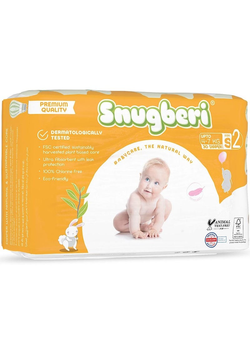 Snugberi - Premium Eco-Friendly Chlorine Free Feather Soft Printed Diapers Made Of Natural Wood Pulp With Wetness Indicator Size 2 Small 4-7Kg 30'S - Image 1