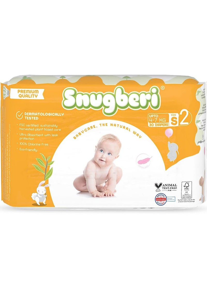 Snugberi - Premium Eco-Friendly Chlorine Free Feather Soft Printed Diapers Made Of Natural Wood Pulp With Wetness Indicator Size 2 Small 4-7Kg 30'S - Image 1