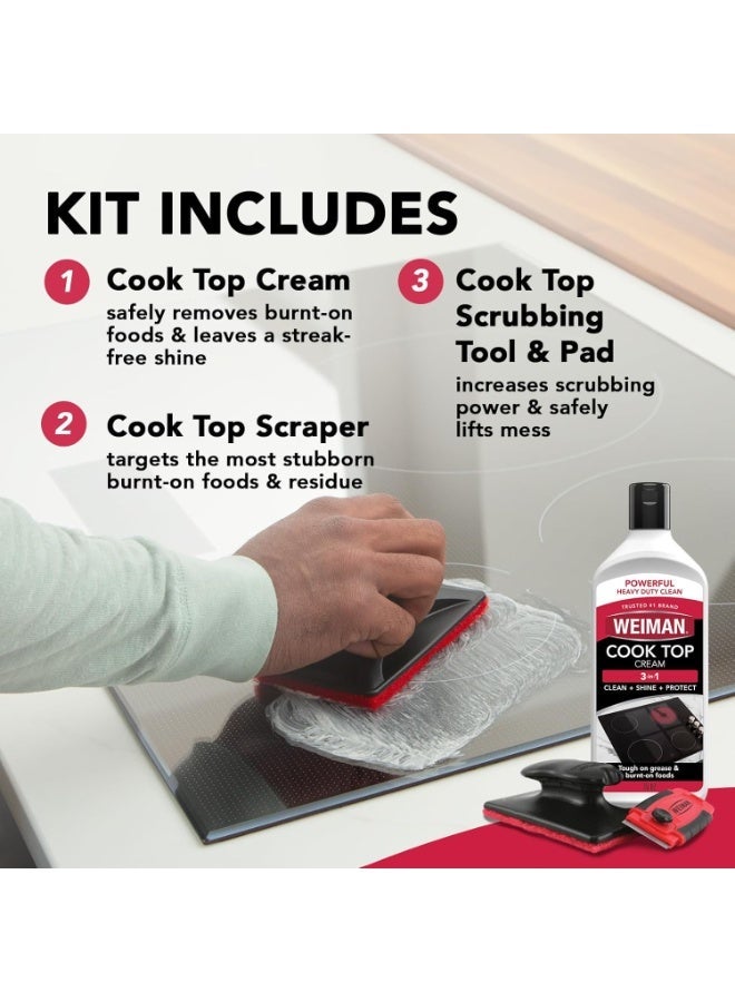 ويمان مجموعة تنظيف أسطح الطهي الزجاجية من ويمان، تزيل الشحوم وبقايا الطعام المحروق، آمنة للاستخدام على أسطح الطهي بالغاز والحث والكهرباء ومقلاة الهواء، لمعان لا يترك أي خطوط، تتضمن مكشطة موقد ووسادة تنظيف، 10 أونصة - Image 4