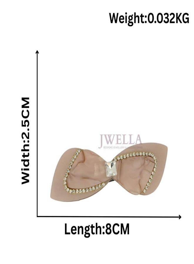 JWELLA Luxury Bow Hair Clips for Women & Girls | Set of 2 Rhinestone Studded Elegant Hair Accessories | Fancy Hair Barrettes (Black & Peach) - Image 4