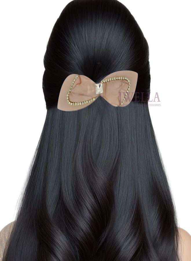 JWELLA Luxury Bow Hair Clips for Women & Girls | Set of 2 Rhinestone Studded Elegant Hair Accessories | Fancy Hair Barrettes (Black & Peach) - Image 3