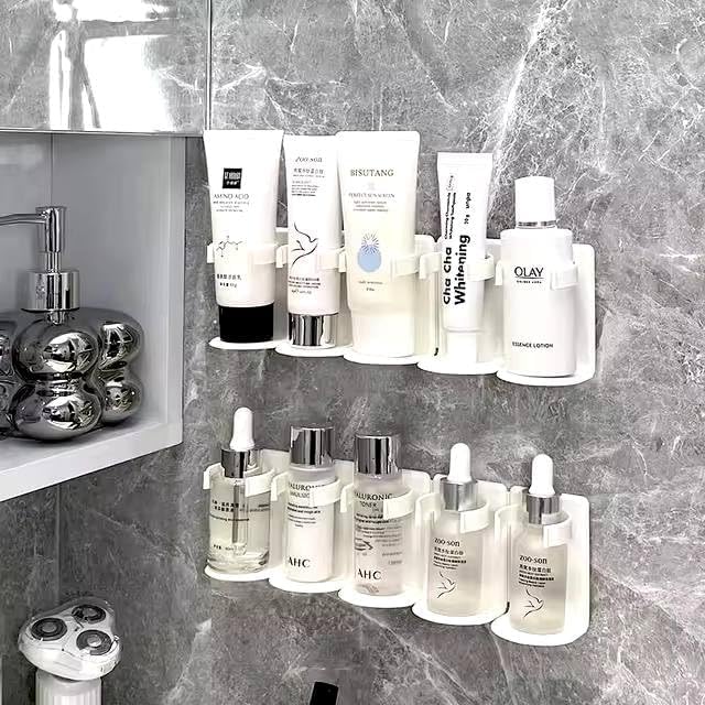 RRJ Self Adhesive 5 Grid Cosmetic Organiser Wall Mounted Bathroom Organizer Bathroom Rack Bathroom Shelf Accessories Bathroom Hardware and Accessories Storage Racks 2 PCS - Image 3
