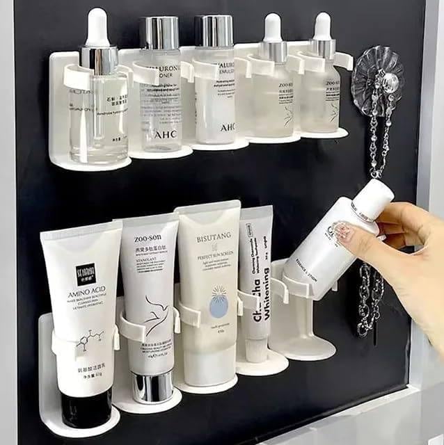 RRJ Self Adhesive 5 Grid Cosmetic Organiser Wall Mounted Bathroom Organizer Bathroom Rack Bathroom Shelf Accessories Bathroom Hardware and Accessories Storage Racks 2 PCS - Image 1