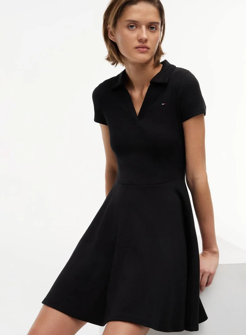 TOMMY JEANS Ribbed Fit And Flare Mini Polo Dress