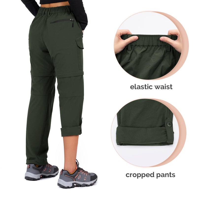 Cycorld Women's-Hiking-Pants-Convertible Quick-Dry-Stretch-Lightweight Zip-Off Outdoor Pants with 5 Deep Pockets (Army Green, Small) - Image 4