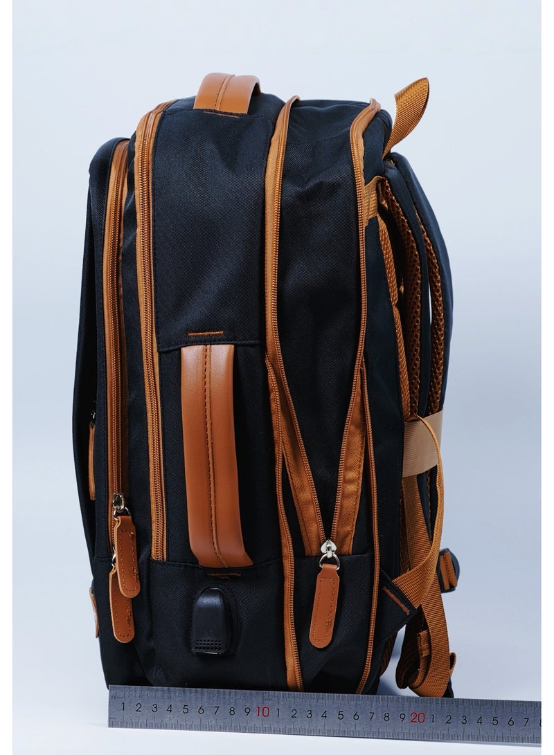 أييب حقيبة ظهر متعددة الأغراض بمقبض قابل للتمدد (EHAB) معتمدة من شركات الطيران، حقيبة كمبيوتر محمول للأعمال، مقبض جلدي مزخرف مع منفذ شحن USB، مساحة تخزين منفصلة جافة ورطبة مدمجة للرجال والنساء (أسود عتيق) - Image 5