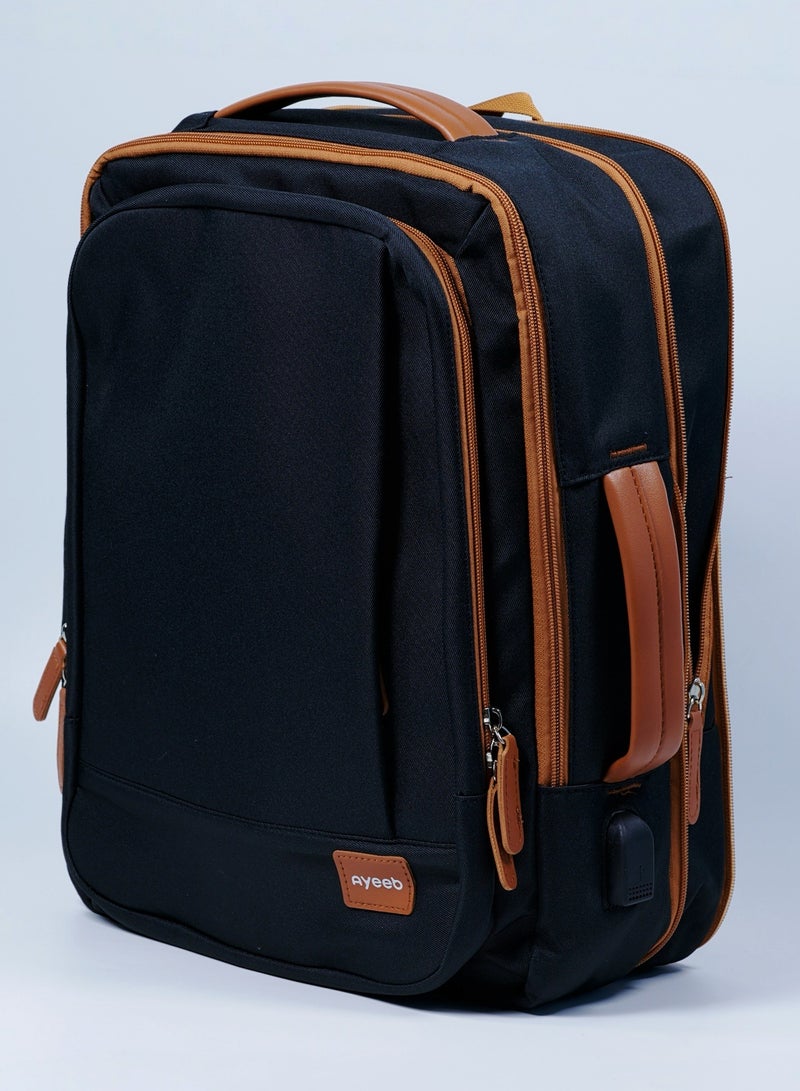 أييب حقيبة ظهر متعددة الأغراض بمقبض قابل للتمدد (EHAB) معتمدة من شركات الطيران، حقيبة كمبيوتر محمول للأعمال، مقبض جلدي مزخرف مع منفذ شحن USB، مساحة تخزين منفصلة جافة ورطبة مدمجة للرجال والنساء (أسود عتيق) - Image 4