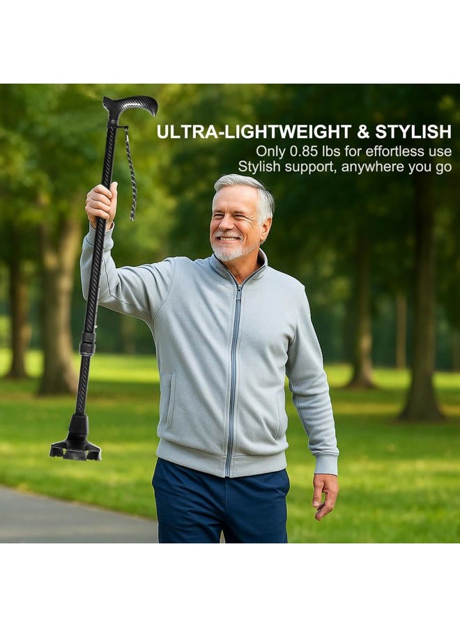 Fzkaly Adjustable Walking Cane for Men & Women - Lightweight Carbon Fiber Cane, Premium Walking Stick for Seniors with Quad & Single Rubber Tips, Ergonomic Handle & Wrist Strap - Image 5