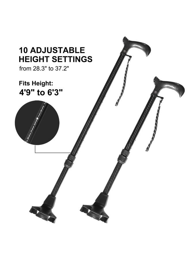 Fzkaly Adjustable Walking Cane for Men & Women - Lightweight Carbon Fiber Cane, Premium Walking Stick for Seniors with Quad & Single Rubber Tips, Ergonomic Handle & Wrist Strap - Image 4