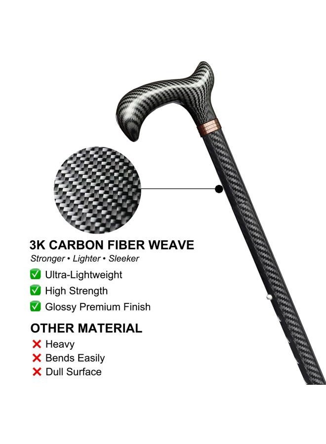 Fzkaly Adjustable Walking Cane for Men & Women - Lightweight Carbon Fiber Cane, Premium Walking Stick for Seniors with Quad & Single Rubber Tips, Ergonomic Handle & Wrist Strap - Image 3
