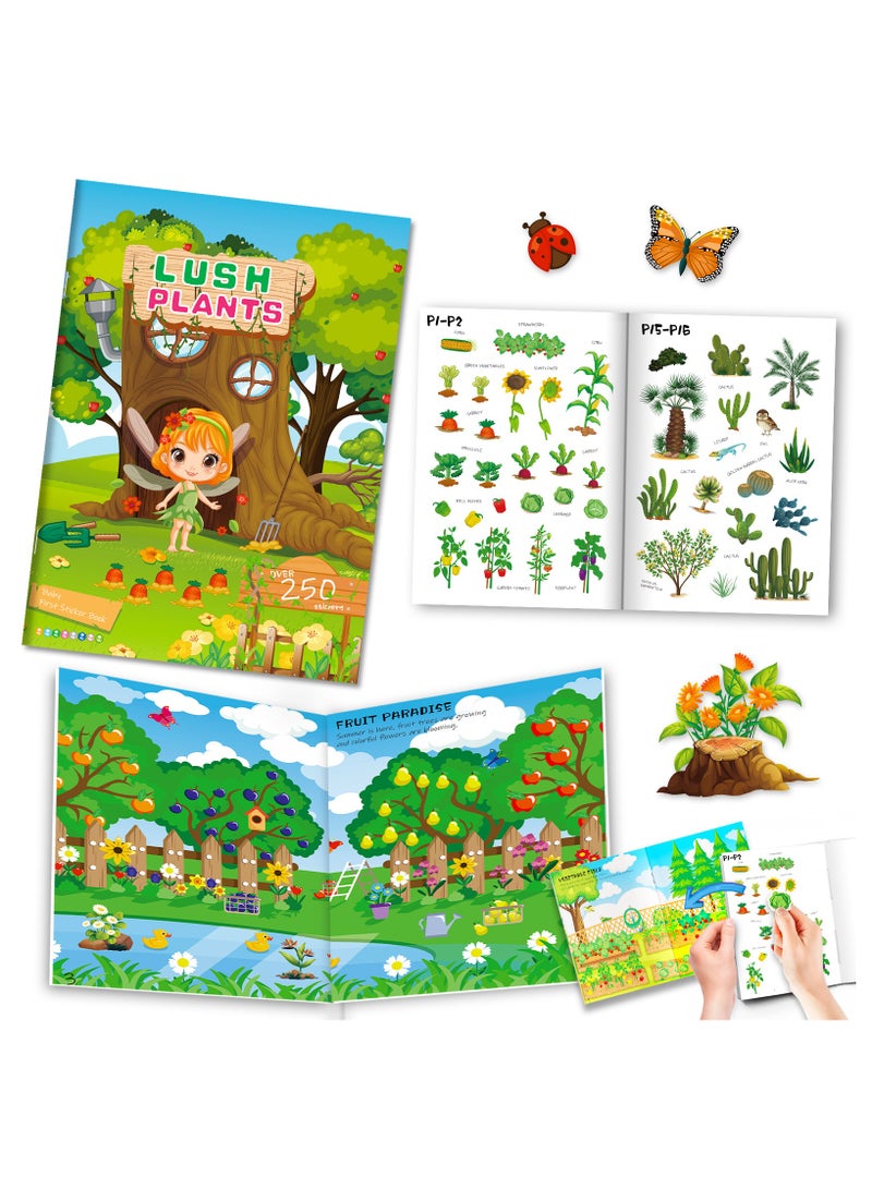 unikbebe 250Pcs Sticker Book, Lush Plants Theme with 8 Scenes, No Mess Sticker Art for Kids, DIY Craft Kit, Educational Learning Toy, Portable Travel Activity Book, Make Your Own Fun Stickers for Toddlers, Waterproof Busy Book, Gift for Boys & Girls - Image 4